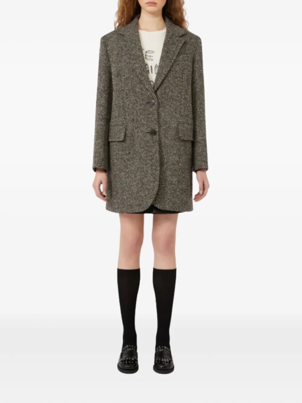 Weekend Max Mara Abrigo De Cierre Sencillo De Tweed In Brown