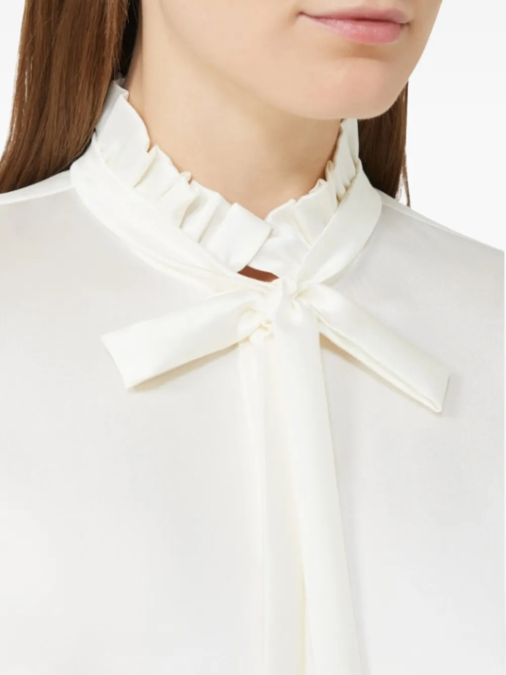 Max Mara Ruffled Neck-tie Blouse In White