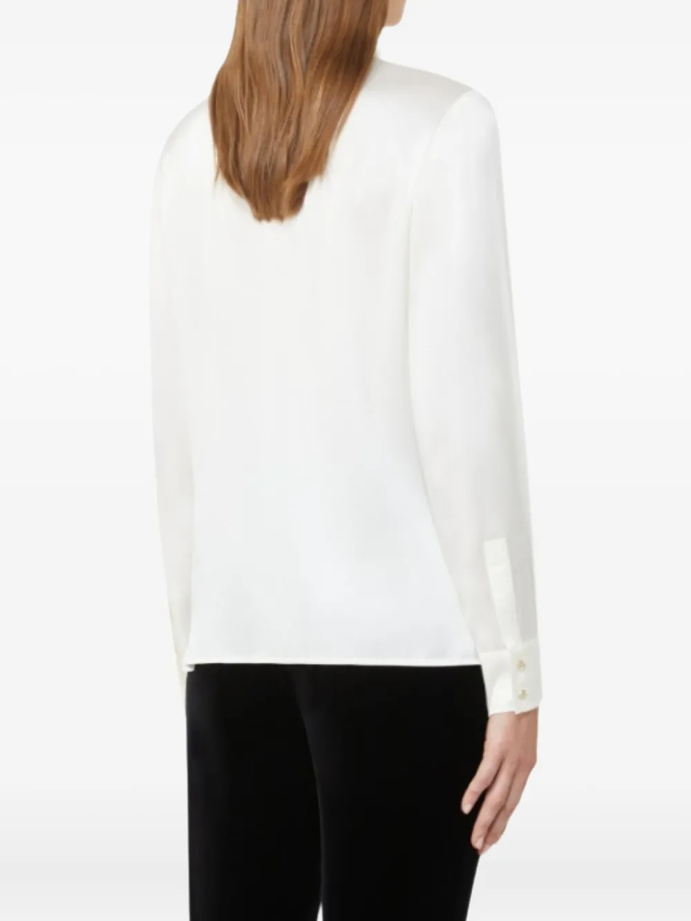 Max Mara Ruffled Neck-tie Blouse In White