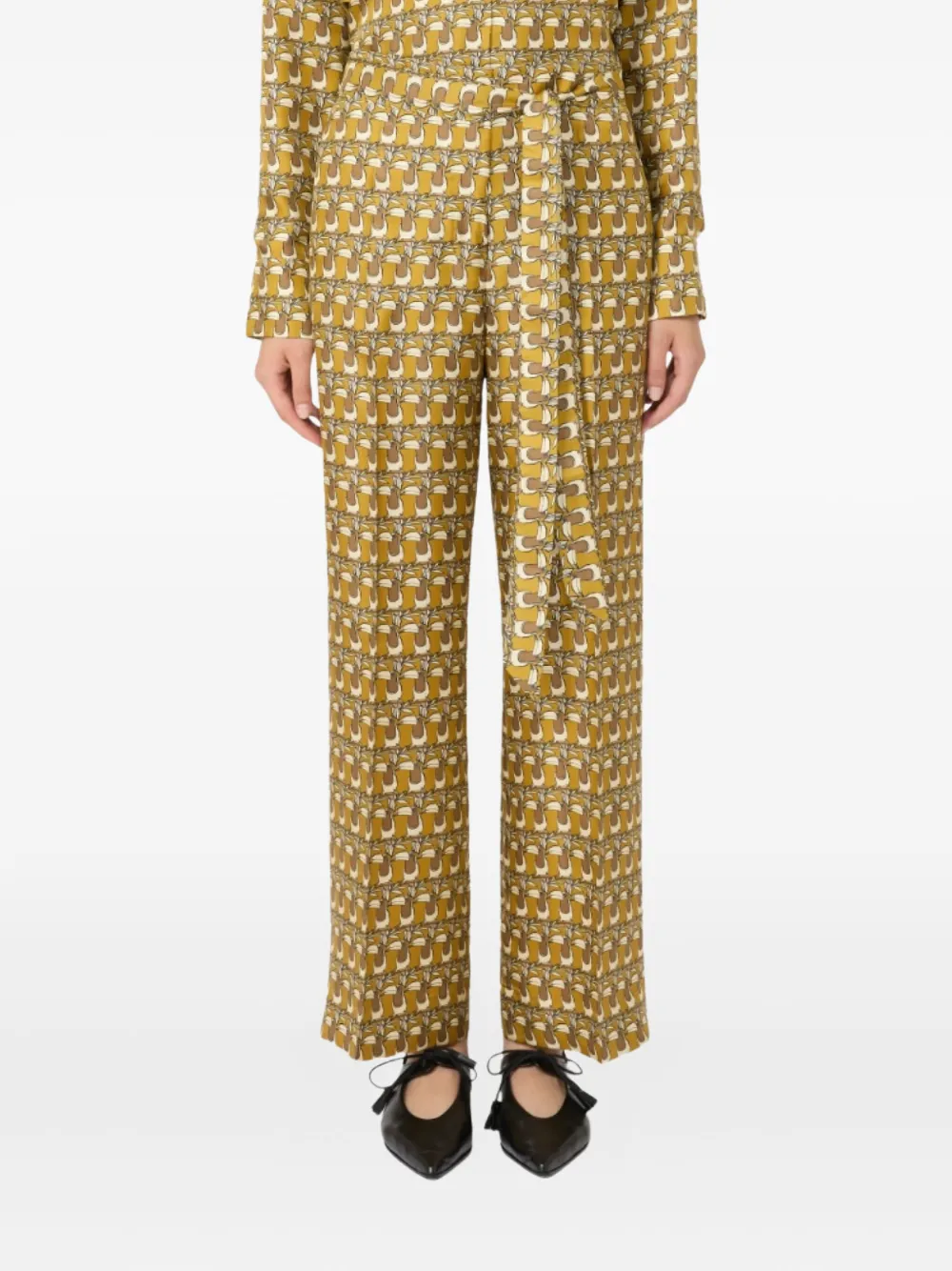 Max Mara Broek met ceintuur en print Geel