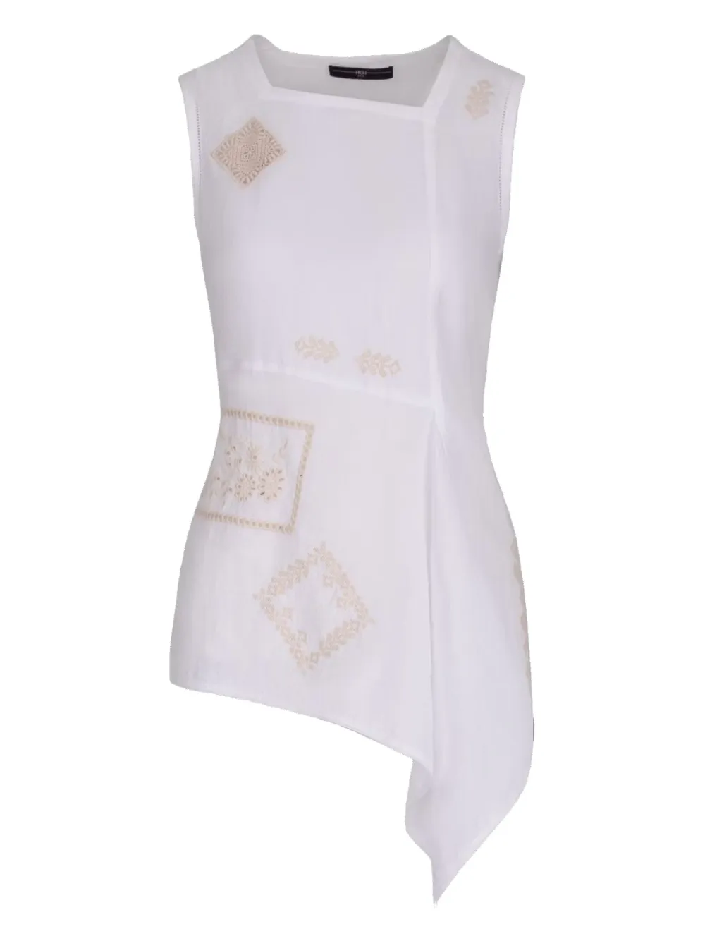 High Embroidered Asymmetric Top In White
