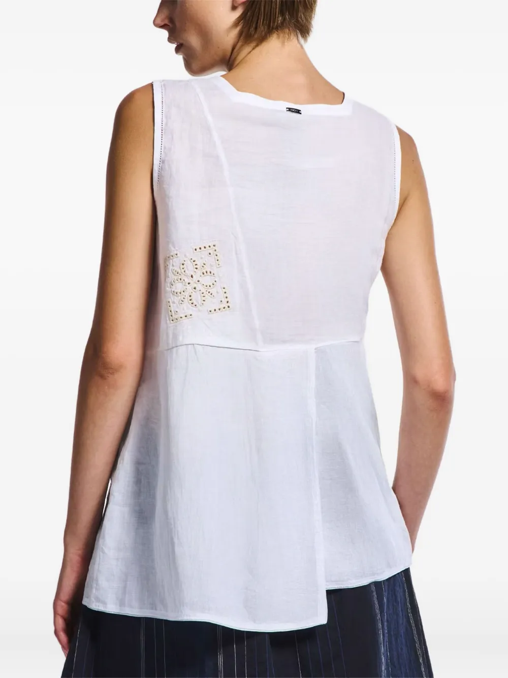High Embroidered Asymmetric Top In White