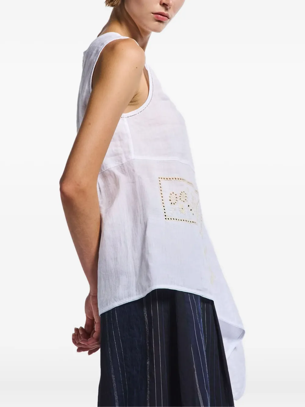 High Embroidered Asymmetric Top In White
