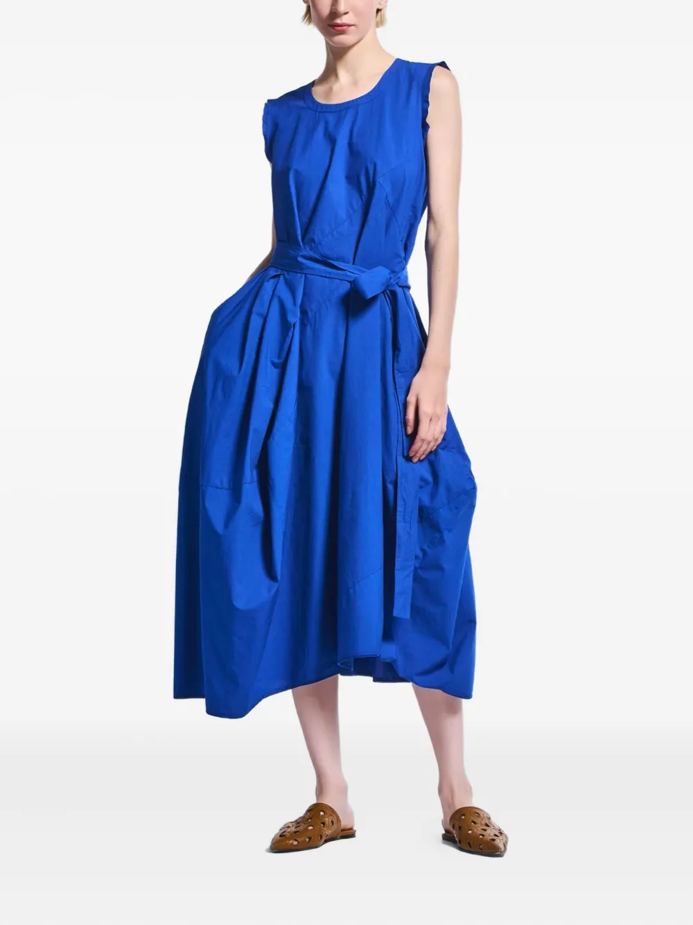 High belted midi dress - Blauw