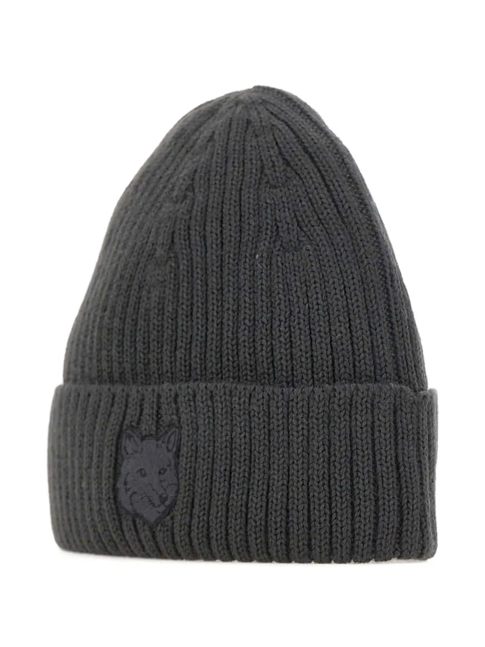 Maison Kitsuné fox-head ribbed beanie | Grey | Image 1