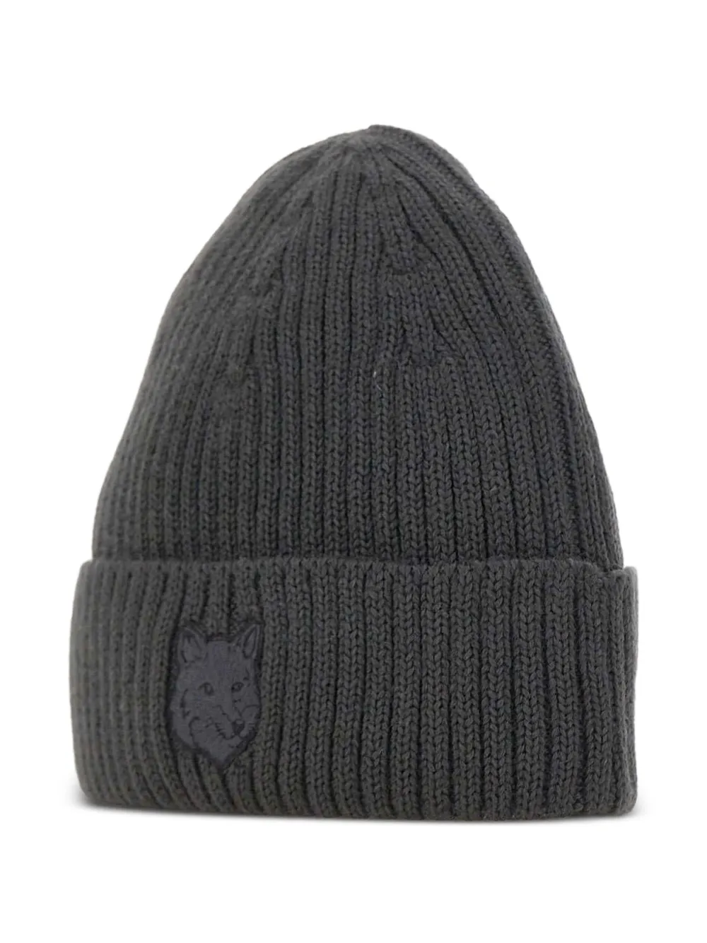 Maison Kitsuné fox-head ribbed beanie | Grey | Image 1