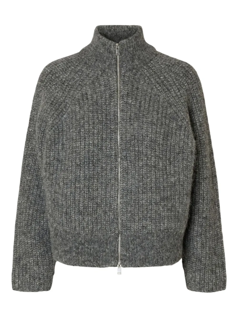 Selected Zip-up Sweater In Gray