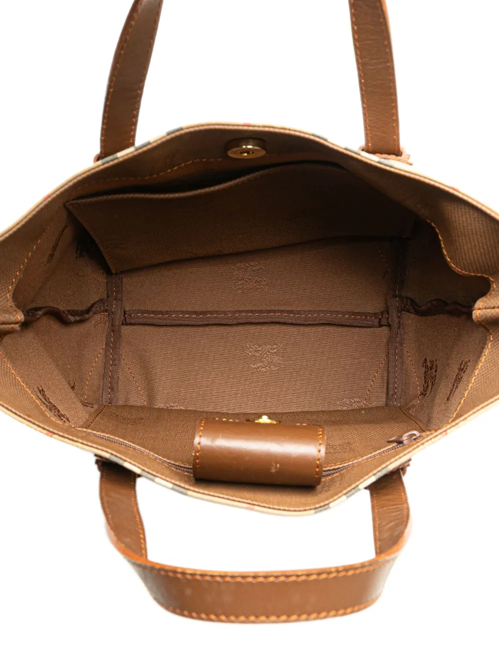 Pre-owned Burberry 2000-2017 Haymarket Check Canvas Handbag In Brown