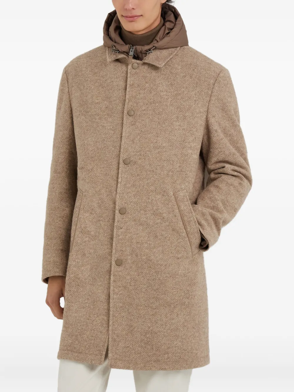 Canali hooded single-breasted coat Beige