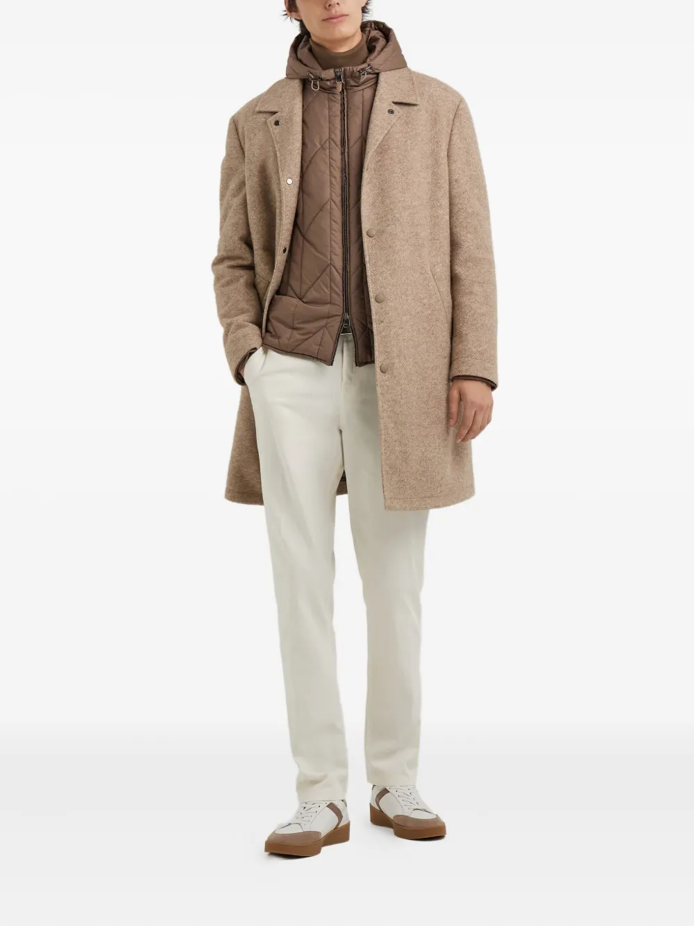 Canali hooded single-breasted coat Beige