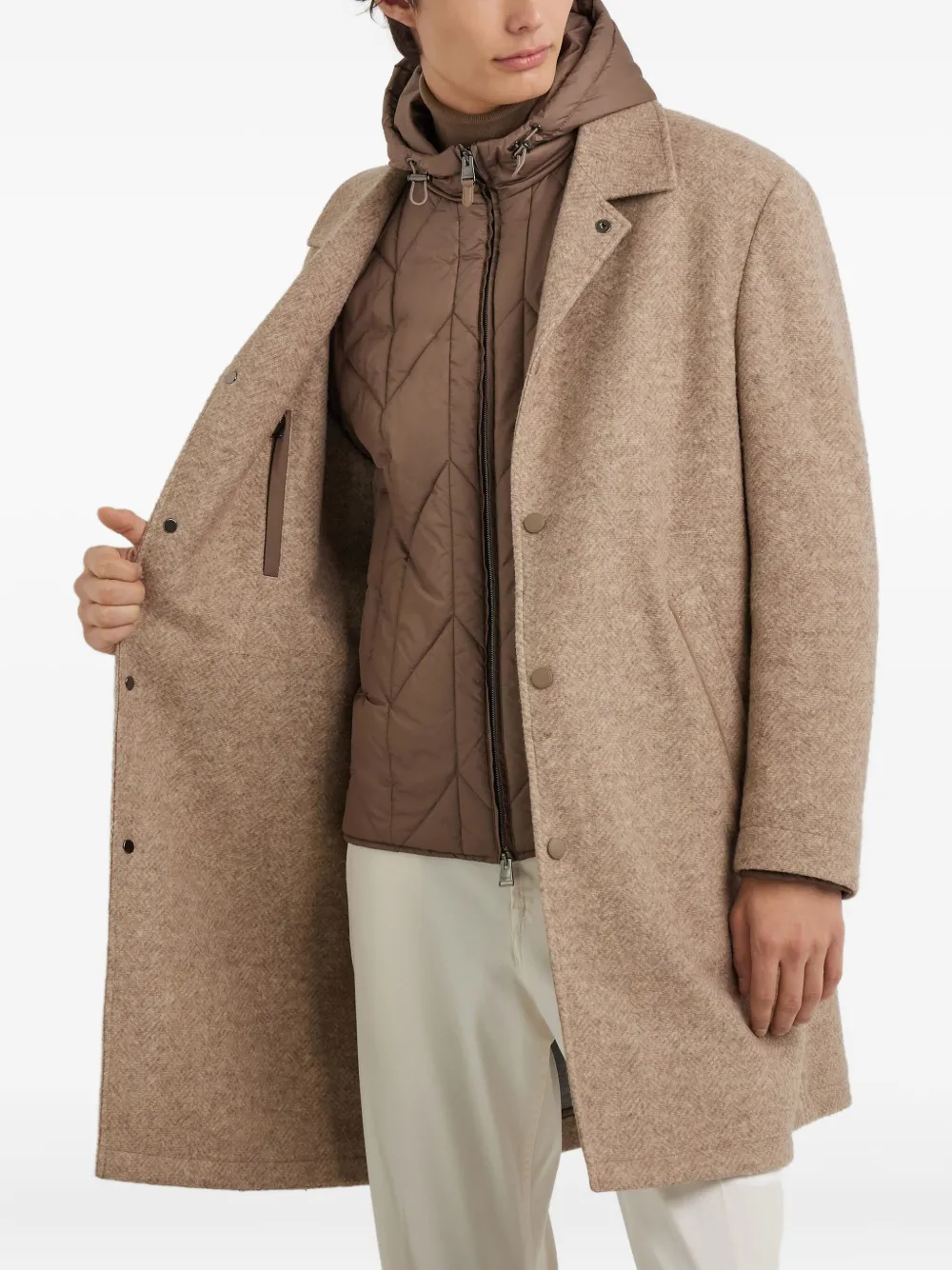 Canali hooded single-breasted coat Beige