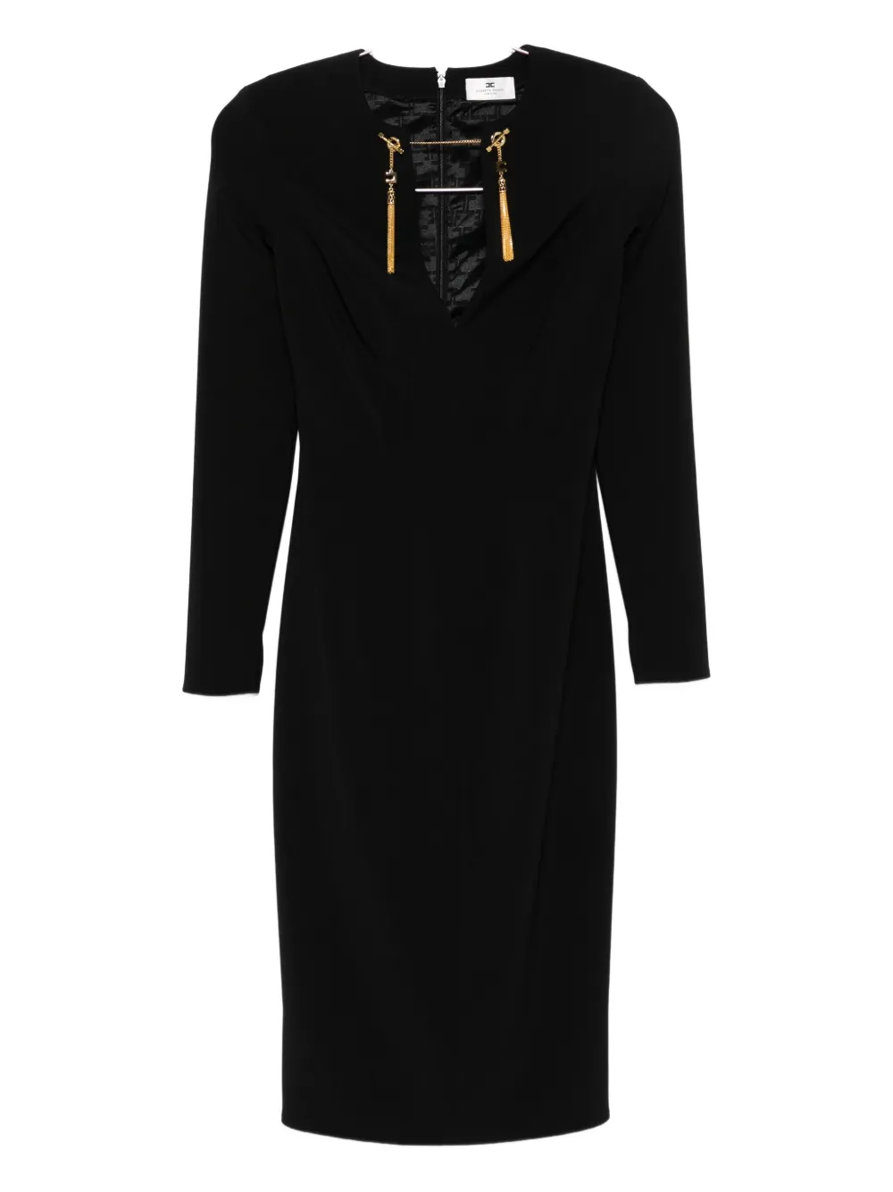 Elisabetta Franchi Tassel-embellished Long-sleeved Day Dress In Black