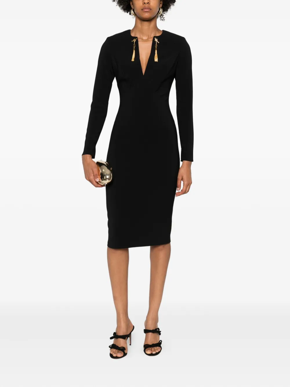 Elisabetta Franchi tassel-embellished long-sleeved day dress - Zwart