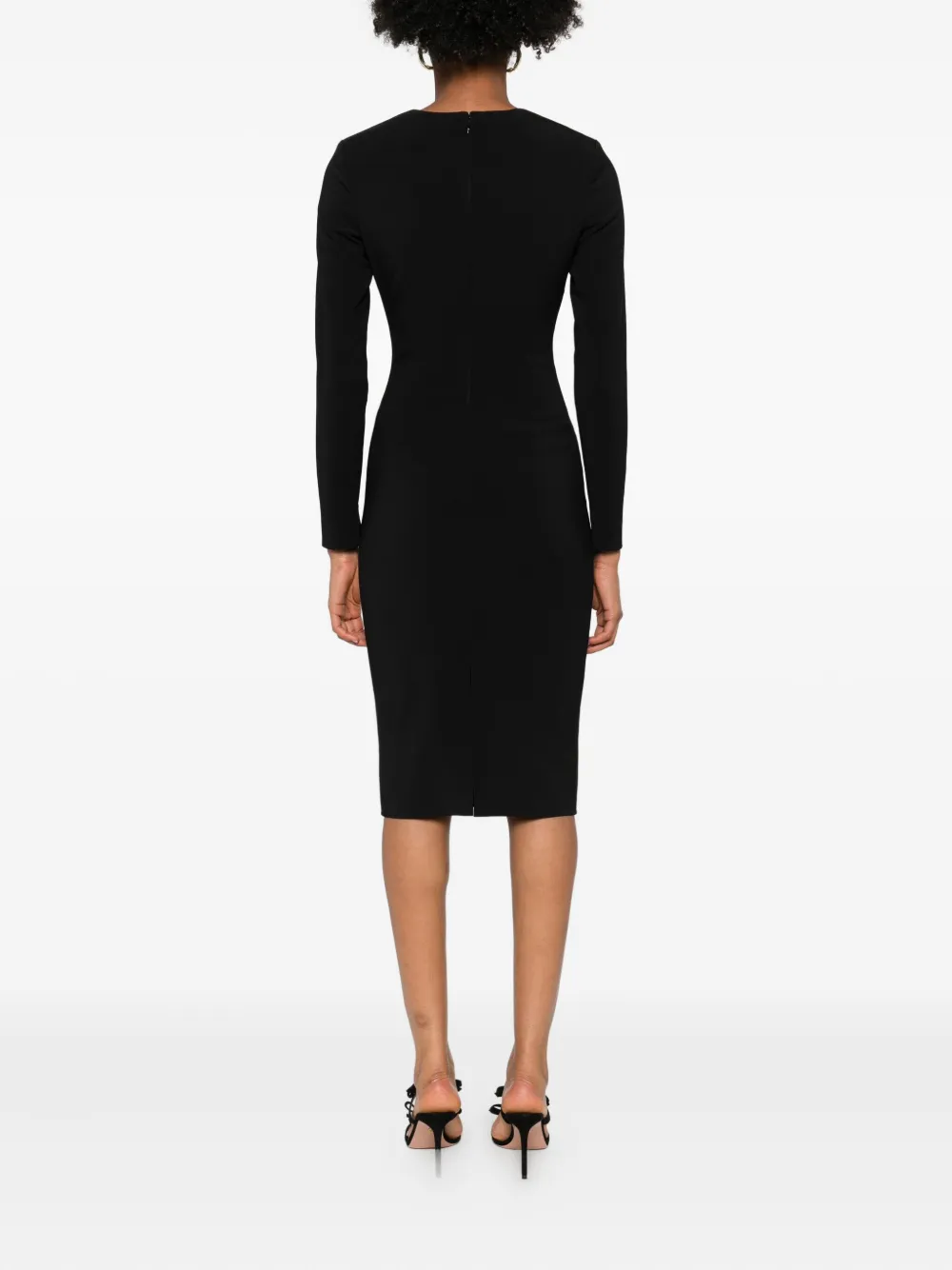 Elisabetta Franchi Shoulder Reinforced V-neckline Midi Dress With Split In Black