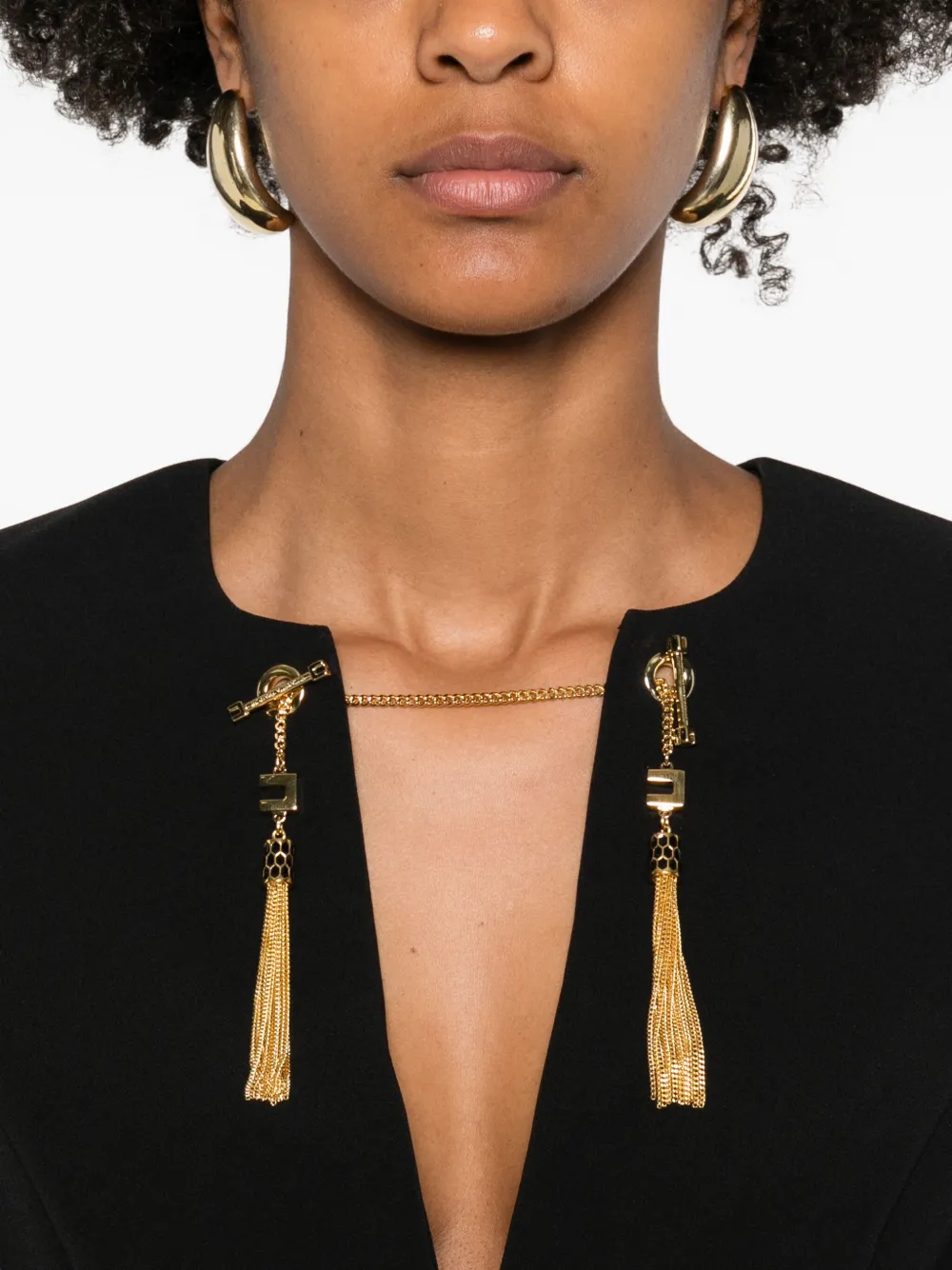 Elisabetta Franchi Shoulder Reinforced V-neckline Midi Dress With Split In Black