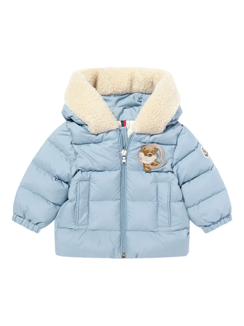 Moncler Enfant teddy-patch hooded coat | Blue | Image 1