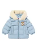 Moncler Enfant teddy-patch hooded coat - Blue