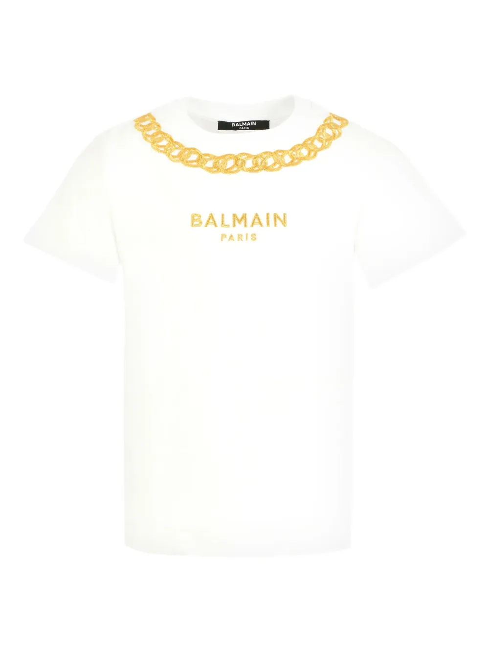 Balmain Kids chain-embellished logo T-shirt Wit