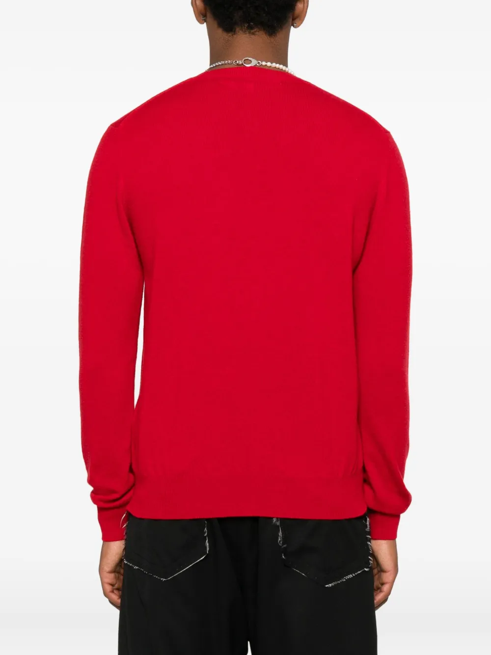 Comme Des Garçons Play Heart-emblem Rhinestone-embellishment Cardigan In Red
