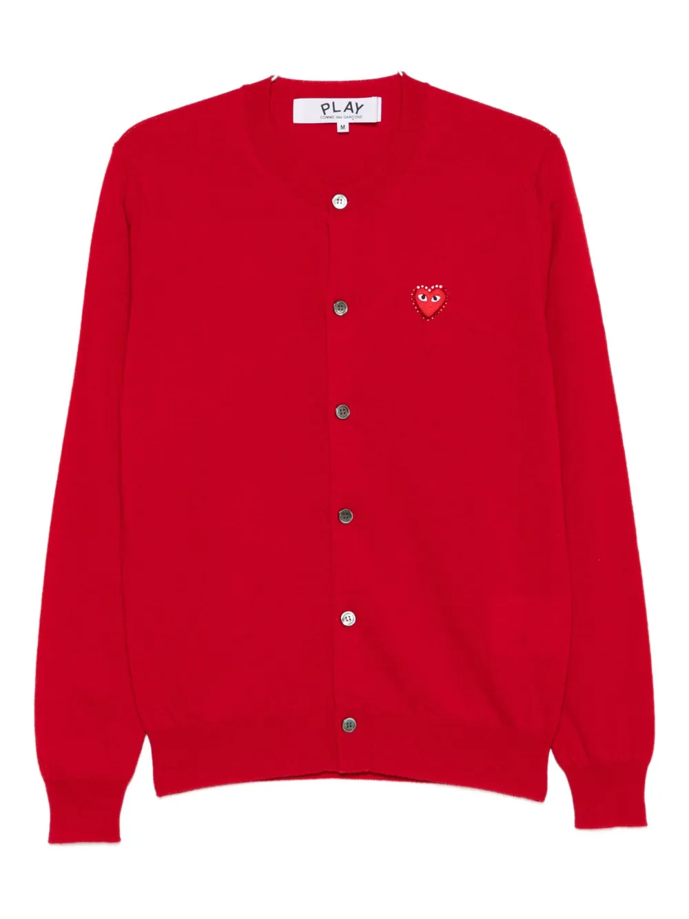 Comme Des Garçons Play Heart-emblem Rhinestone-embellishment Cardigan In Red