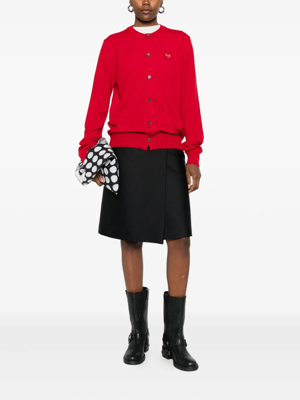 Comme Des Garçons Play Heart-emblem Rhinestone-embellishment Cardigan In Red