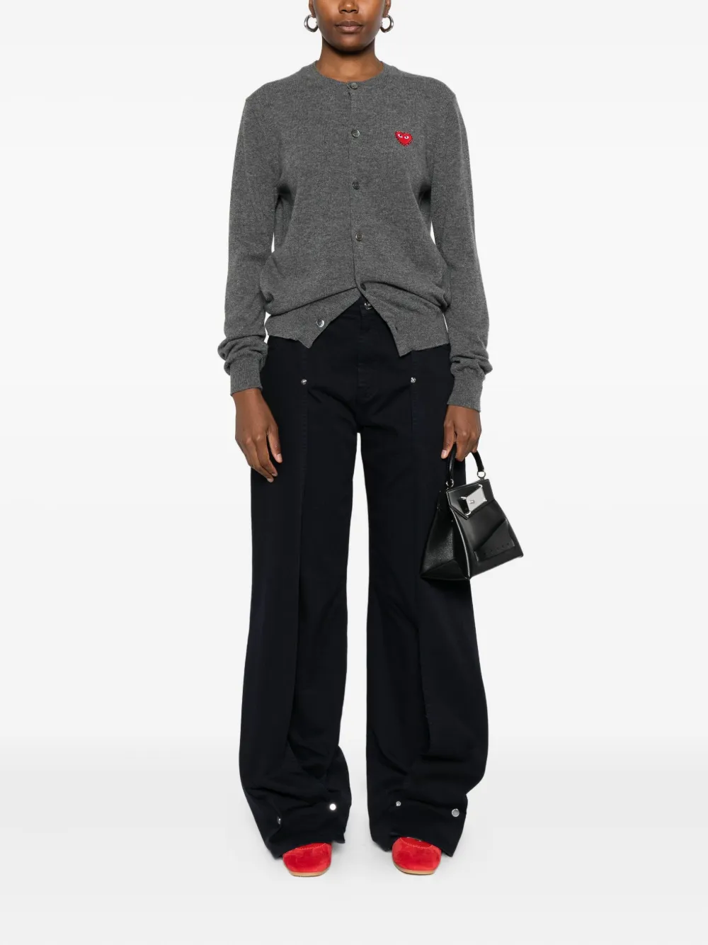 Comme Des Garçons Play Logo Heart-emblem Cardigan In Gray