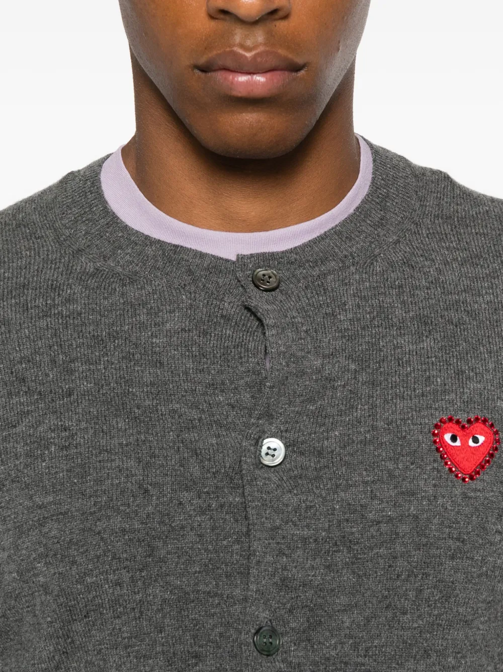 Comme Des Garçons Play Logo Heart-emblem Cardigan In Gray