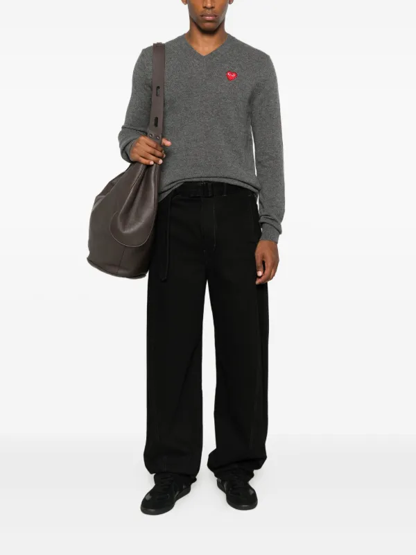 COMME des GARÇONS Vネックセーター M Comme Des Garçons Play ハートエンブレム Vネックセーター