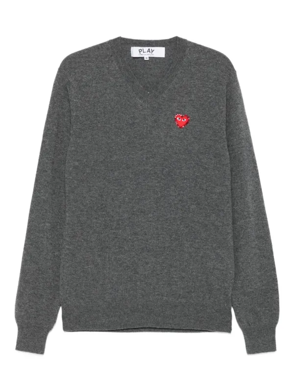 COMME des GARÇONS Vネックセーター M Comme Des Garçons Play ハートエンブレム Vネックセーター