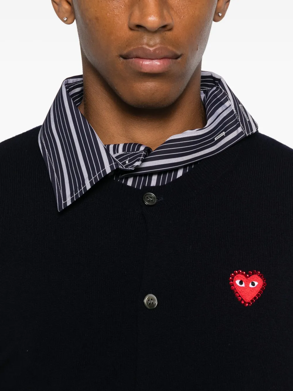 Comme Des Garçons Play Heart-emblem Rhinestone-embellishment Cardigan In Black