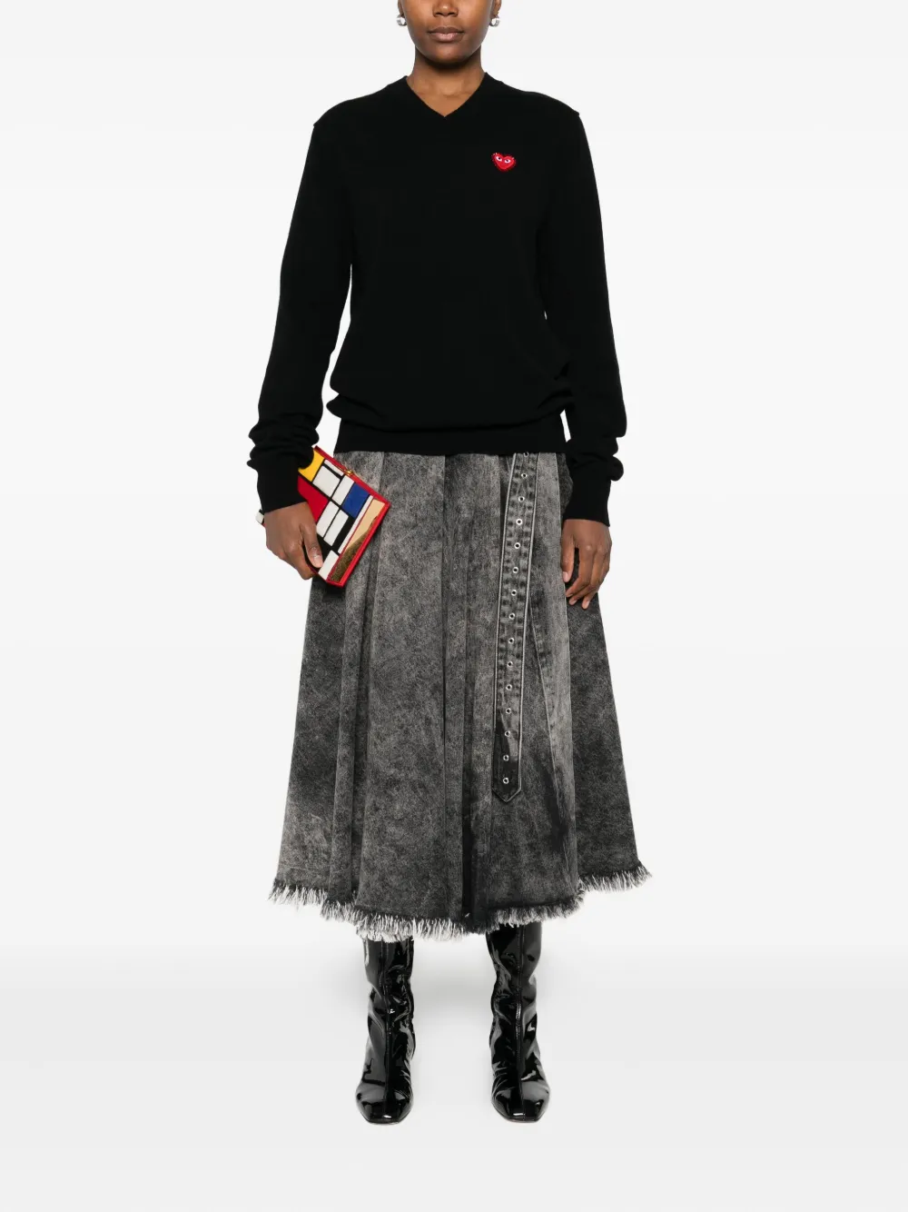 Comme Des Garçons Play Emblem Rhinestone-heart Sweater In Black