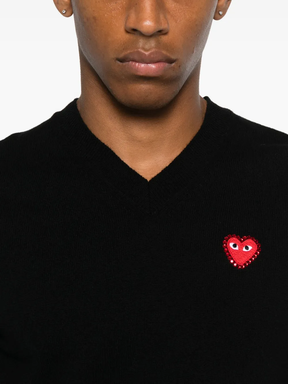 Comme Des Garçons Play Emblem Rhinestone-heart Sweater In Black