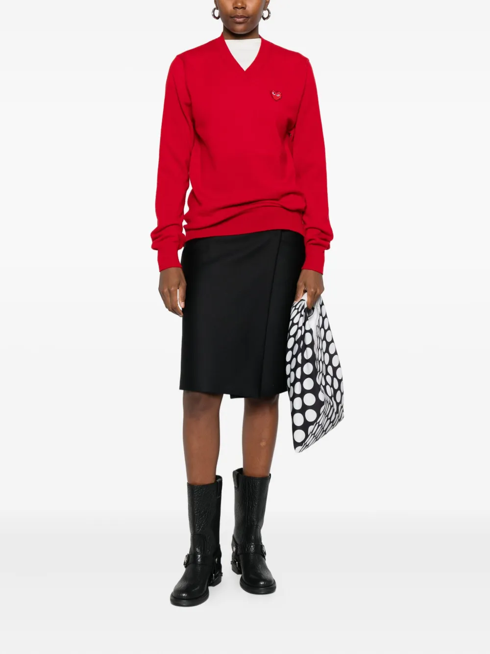Comme Des Garçons Play Heart-emblem V-neck Sweater In Red