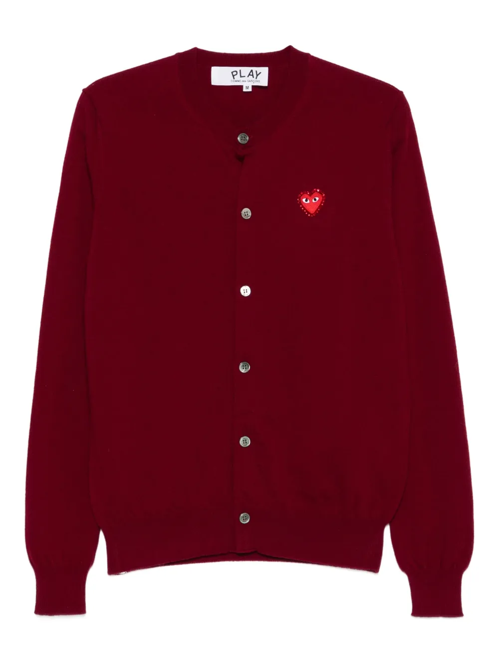 Comme Des Garçons Play heart-emblem rhinestone-embellishment cardigan | Red | Image 1