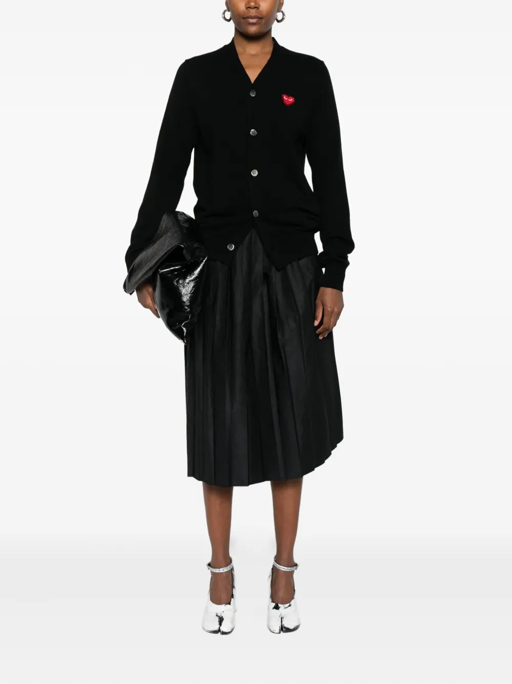 Comme Des Garçons Play Heart-emblem Rhinestone-embellishment Cardigan In Black