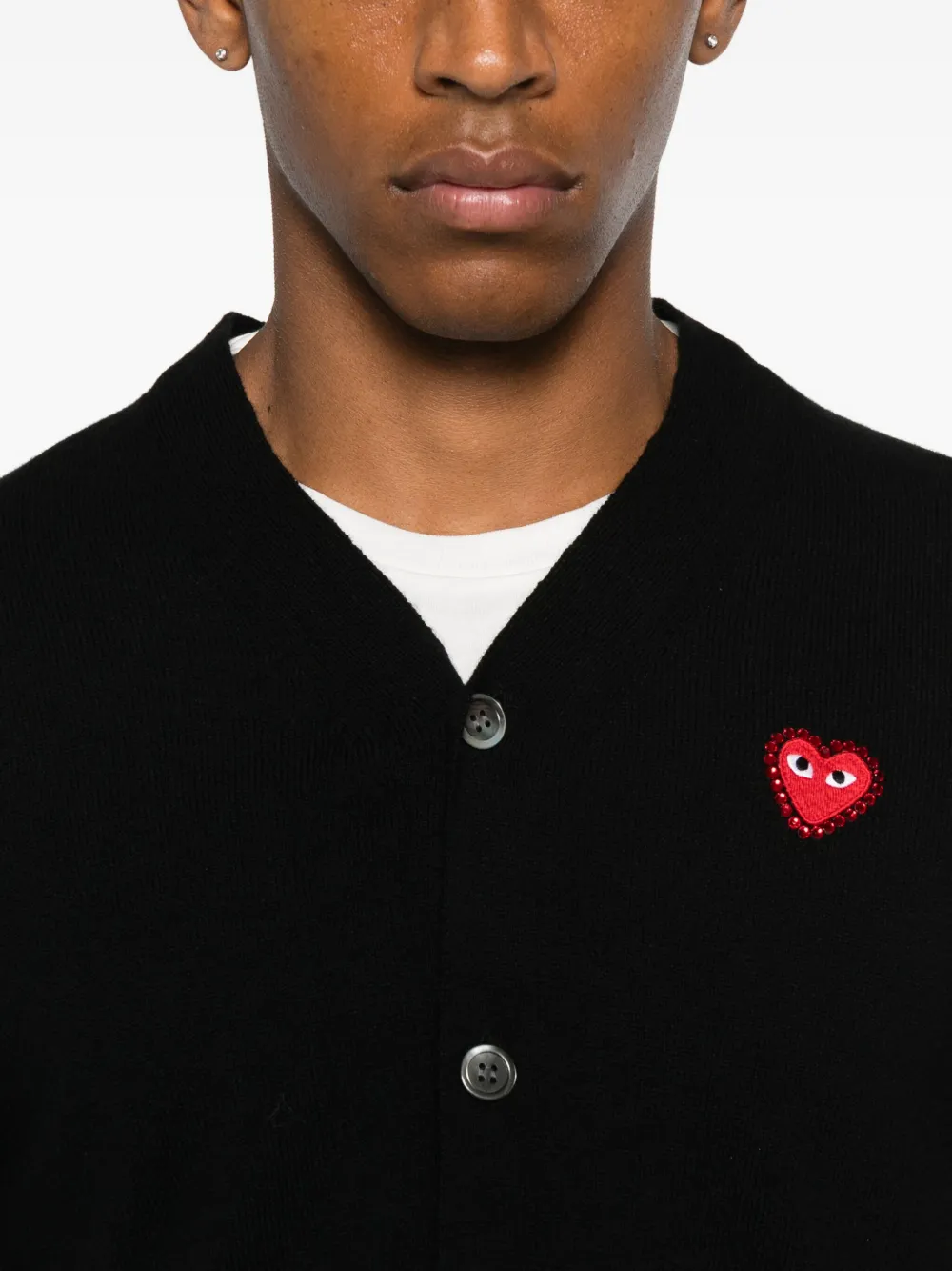Comme Des Garçons Play Heart-emblem Rhinestone-embellishment Cardigan In Black