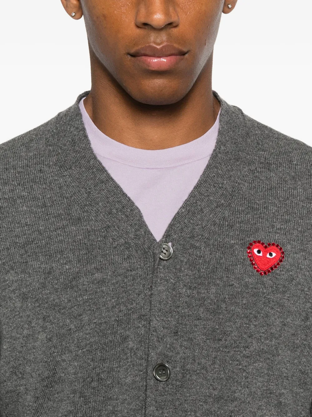 Comme Des Garçons Play Logo Heart-emblem V-neck Cardigan In Gray