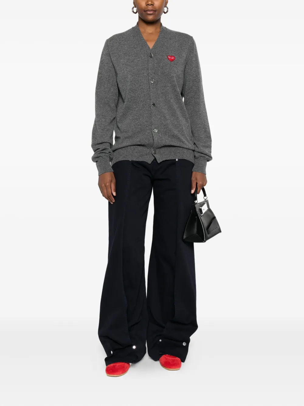Comme Des Garçons Play Logo Heart-emblem V-neck Cardigan In Gray