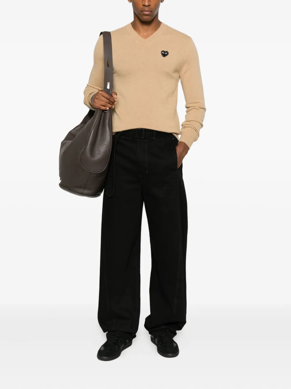 Comme Des Garçons Play Heart-embellished V-neck Sweater In Neutral
