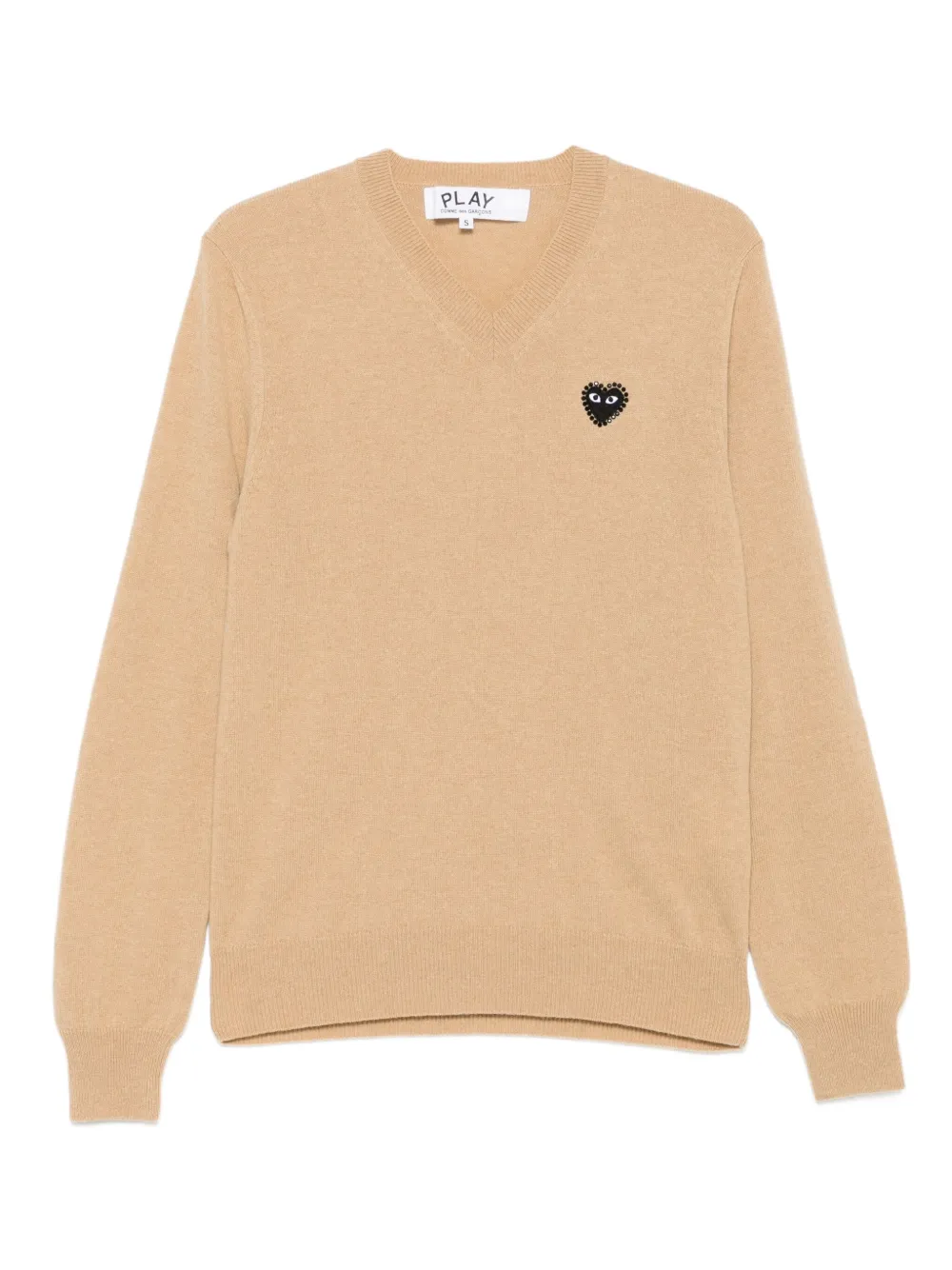 Comme Des Garçons Play Heart-embellished V-neck Sweater In Neutral