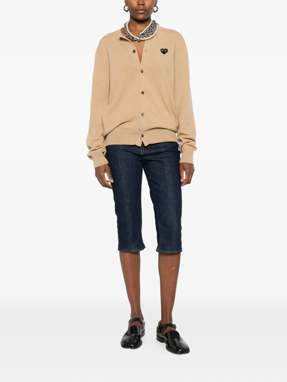 Comme Des Garçons Play Heart-logo Cardigan In Gold