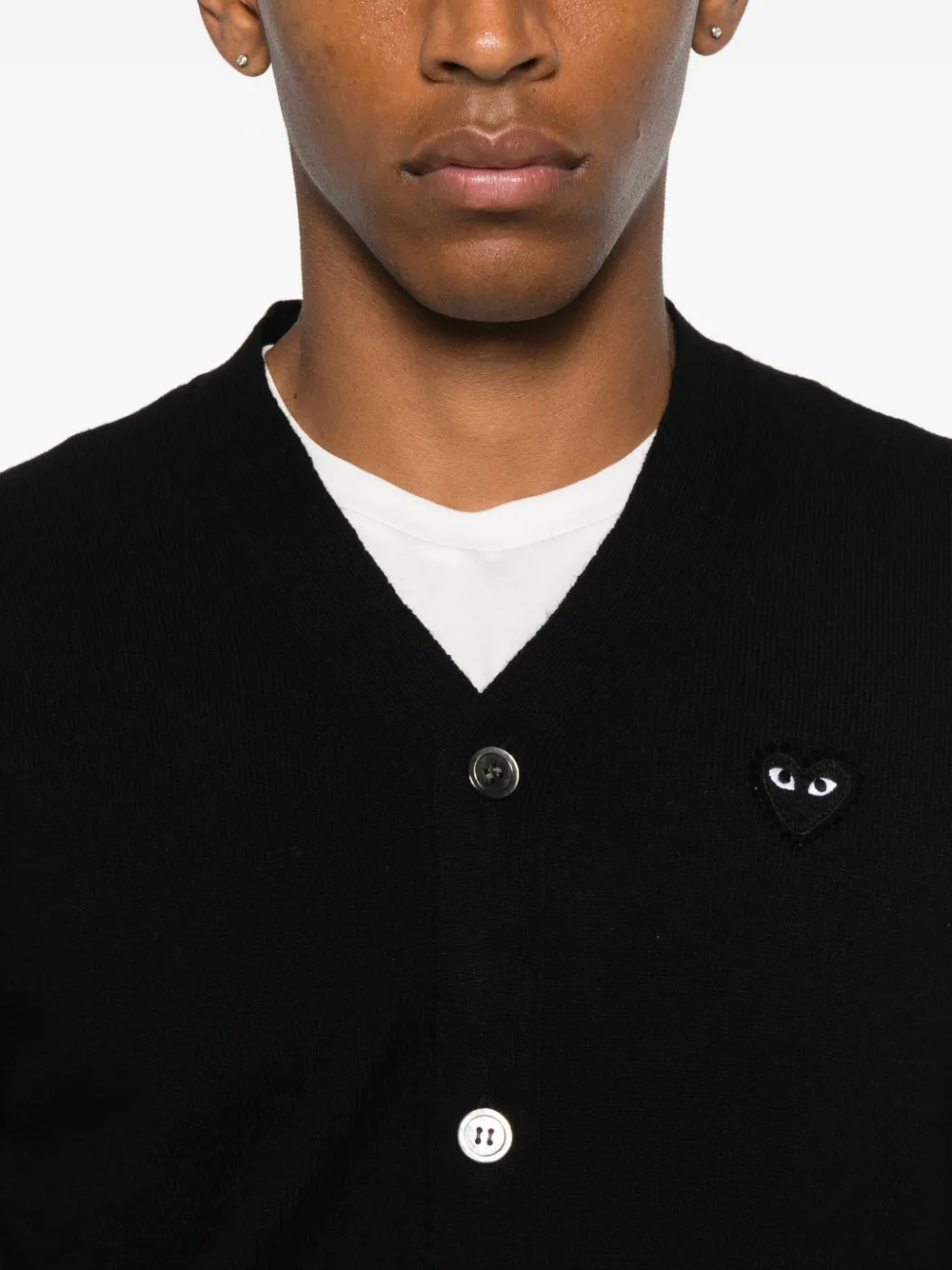 Comme Des Garçons Play Heart-emblem Rhinestone-embellishment Cardigan In Black
