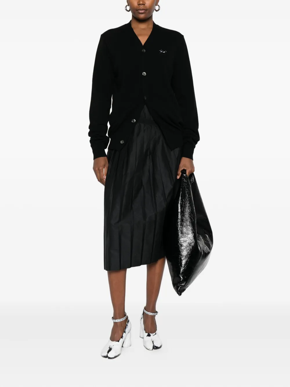Comme Des Garçons Play Heart-emblem Rhinestone-embellishment Cardigan In Black