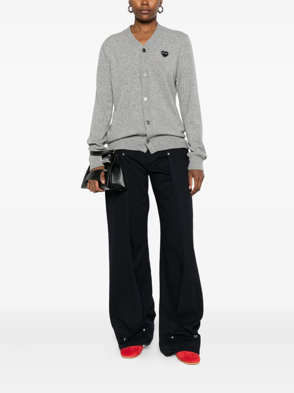 Comme Des Garçons Play Heart-emblem Rhinestone-embellishment Cardigan In Gray
