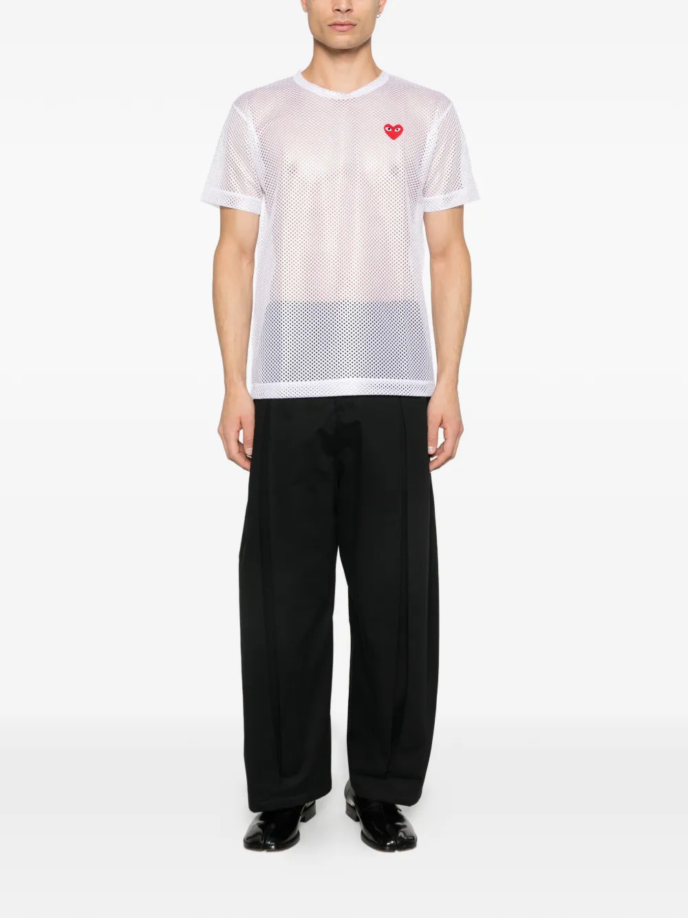 Comme Des Garçons Play Mesh T-shirt met logopatch Wit
