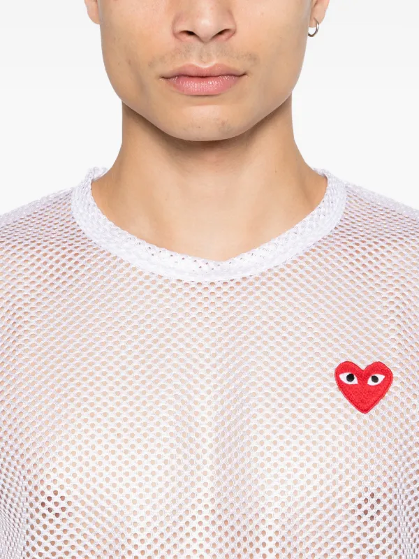 Comme Des Garçons Play Mesh logo-patch T-shirt | White | FARFETCH