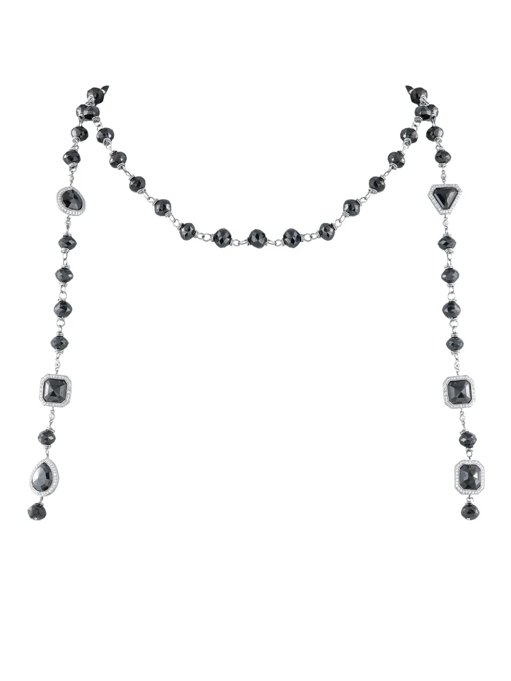 Erica Courtney platinum Lariat black and white diamonds necklace - Erica Courtney platinum Lariat black and white diamonds necklace -