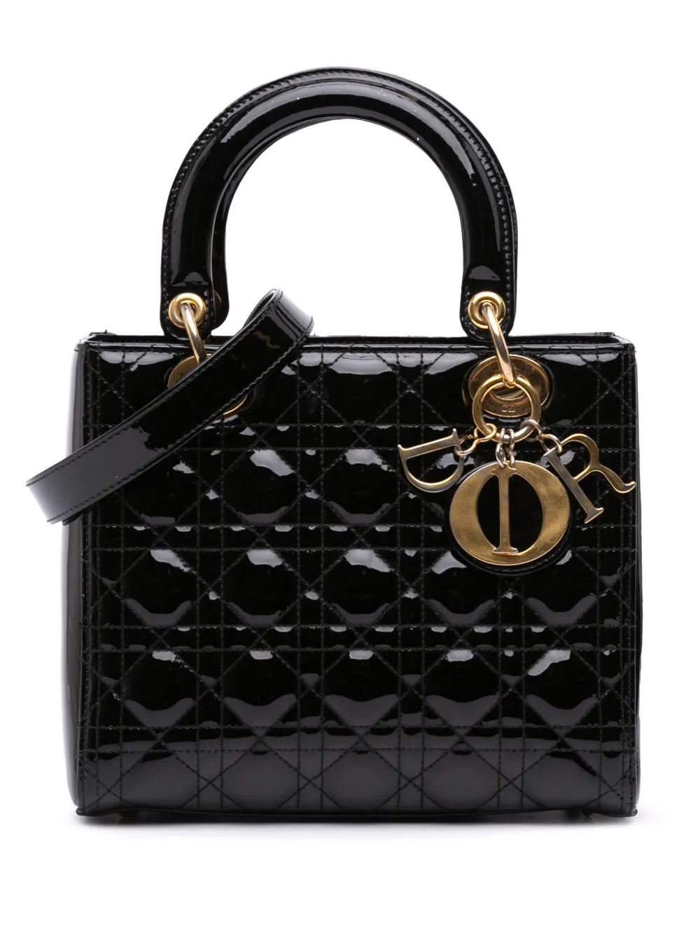 Christian Dior Pre-Owned 2017 ミディアム パテント カナージュ レディ ディオール サッチェルバッグ - Christian Dior Pre-Owned 2017 ミディアム パテント カナージュ レディ ディオール サッチェルバッグ -