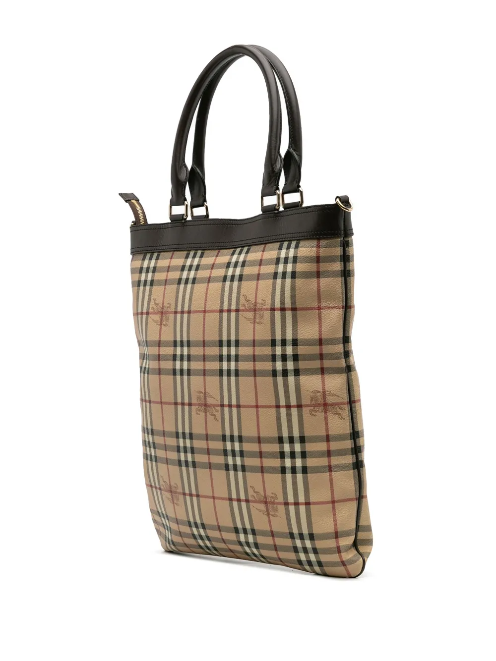 Pre-owned Burberry 2000-2017 Haymarket Check Coated Canvas Tote Satchel In Brown