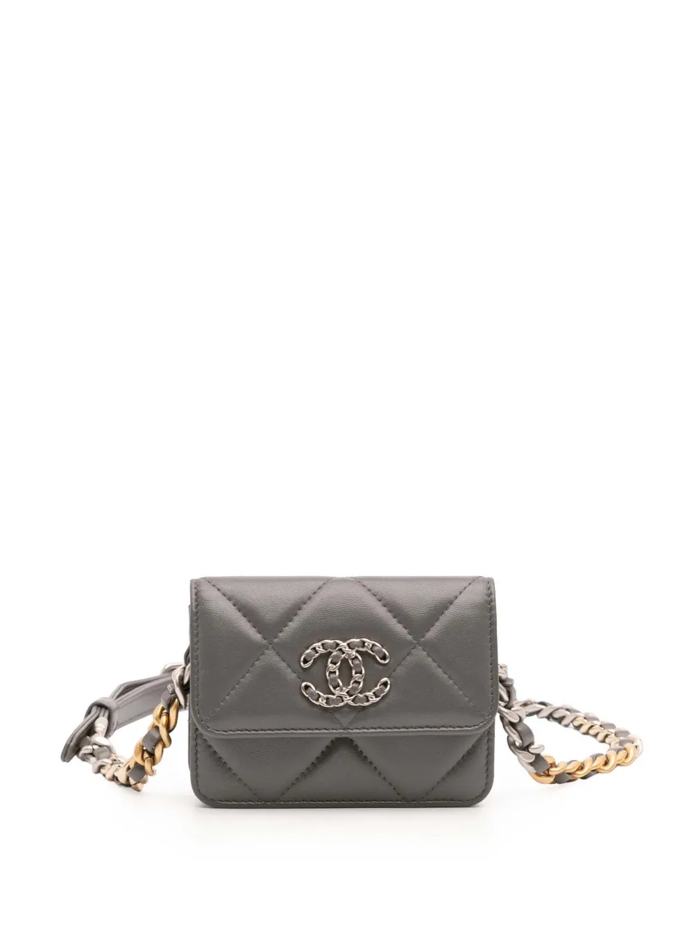 CHANEL Pre-Owned 2021-2025 マトラッセ ラムスキン 19 ベルトバッグ - グレー CHANEL Pre-Owned 2021-2025 マトラッセ ラムスキン 19 ベルトバッグ - グレー